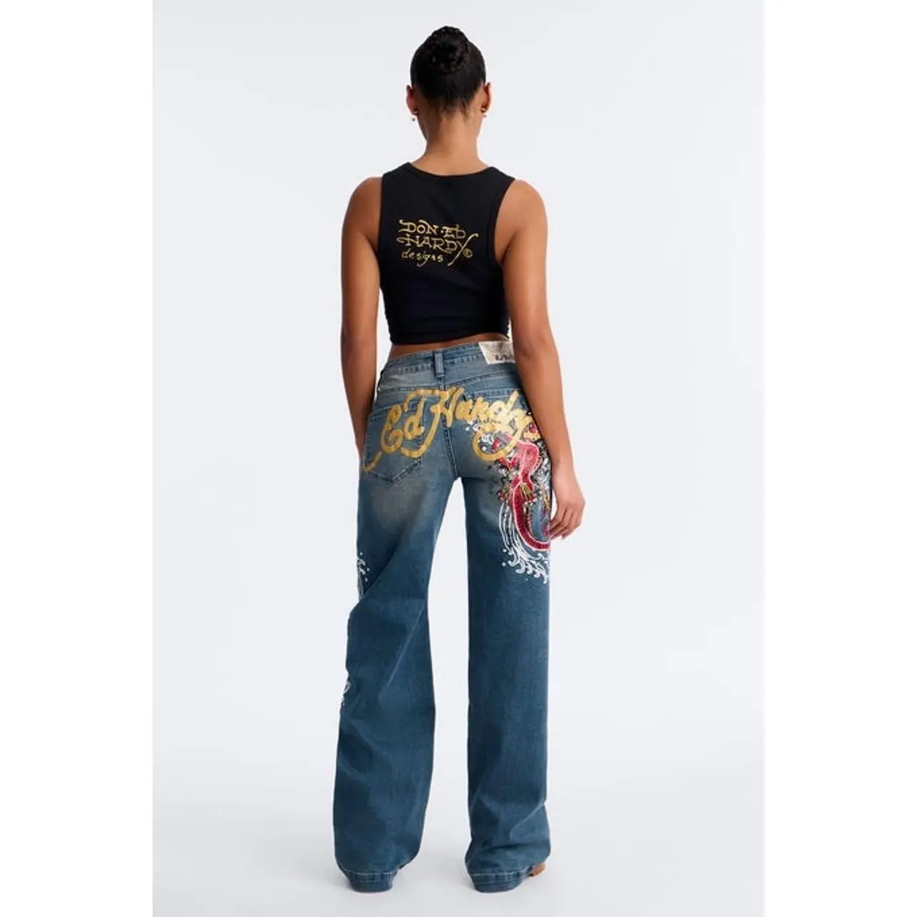 Ed Hardy Devil Mermaid Wide Leg Jeans - Vintage Wash U
