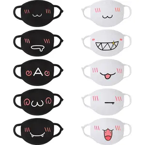 10 Pieces Kawaii Mask Anime Face Mouth Mask Cute Mouth Covering Reusable Washable Mouth Mask, Black and White