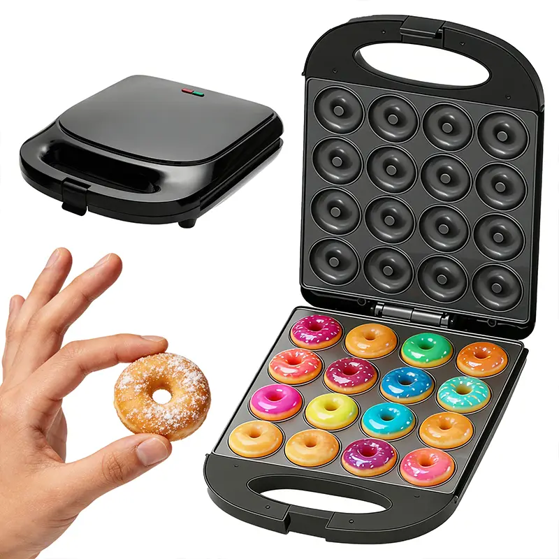 16-Hole Multifunctional Donut Pancake Maker - Dual Heating, Precise Temperature Control - Household Kitchen Appliance for Home Breakfast, Bakery Use