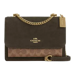 COACH Klare 21 Small Shoulder Bag with Chain Strap and Mixed Materials in Military Green and Tan for Women