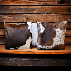 18x18 Genuine Cowhide Pillow Covers Chocolate Brown Double Sided Highlands Cowhide Pillow