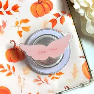 Aesthetic Pink Angel Wing Coquette Magnetic Phone Grip Ribbon Design Magsafe Kickstand Holder, Cute Birthday Gift For Women And Girls