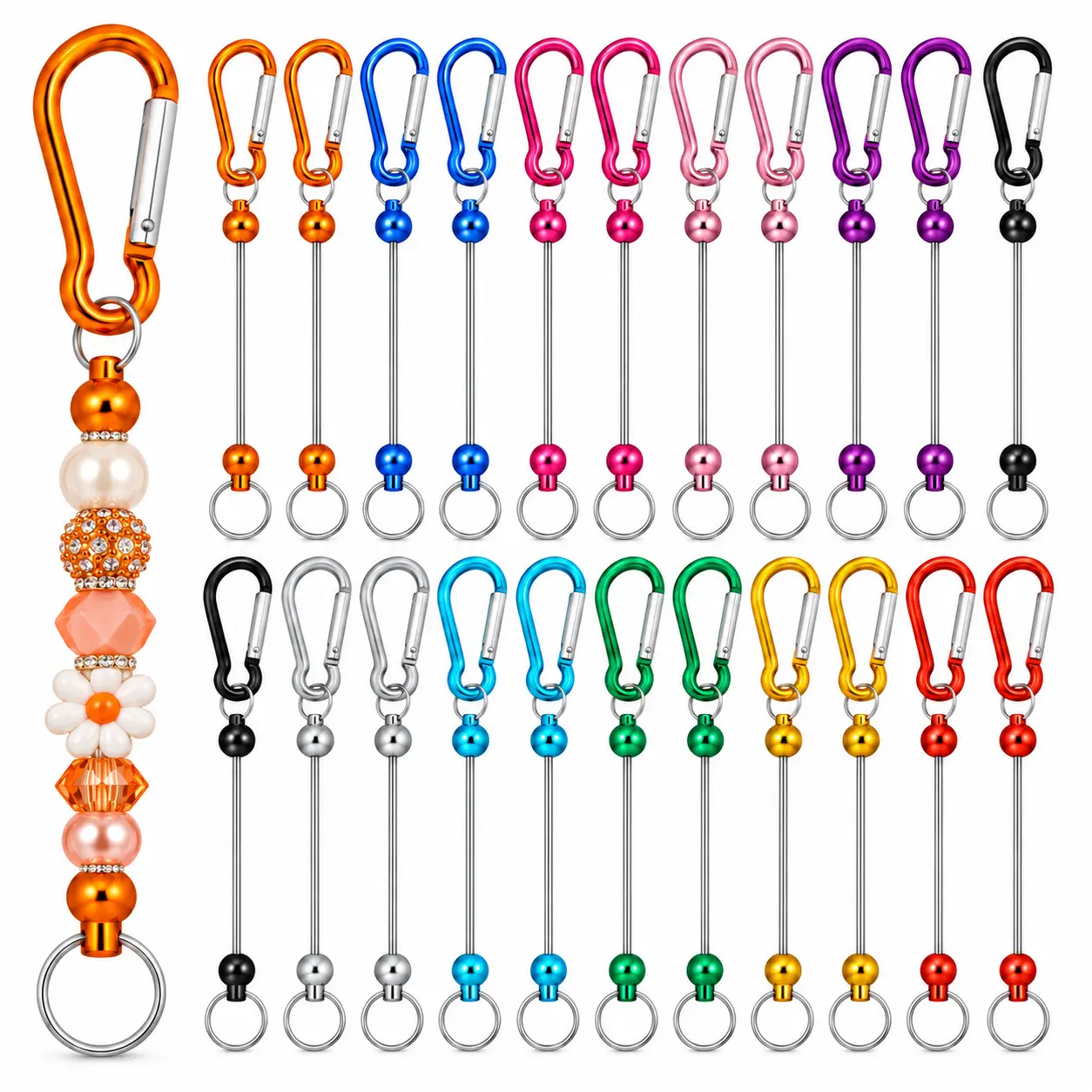 22PCS Colorful Carabiner Keychain Blanks, 11 Assorted Colors 2 Each, 2.2×13.5cm DIY Beadable Keychain Hardware for Beaded Keychains, Bag Charms, Backpack Charms & Craft Projects