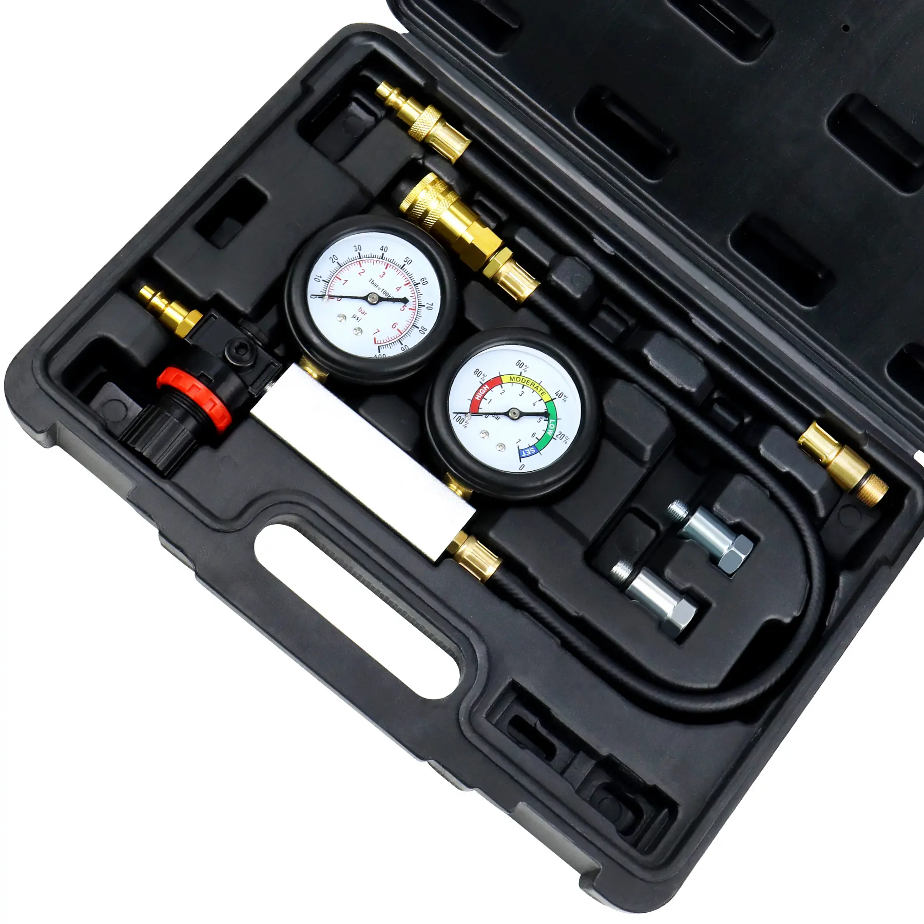 JIFETOR Cylinder Leak Down Tester Kit, Professional Dual Pressure Gauges Engine Compression Leakdown Detector Leakage Test Set for Gasoline Engine with 10 12 14mm Spark Plugs on Car Truck Motorcycle