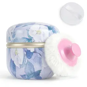 Portable 3.15" Empty Body Powder Puff Container with Lid - Purple Flowers, for Baby & Women, Beauty & Personal Care Travel Use