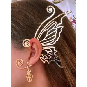 Gold Butterfly Adjustable Ear Climber Cuff, No Piercing Needed Earring