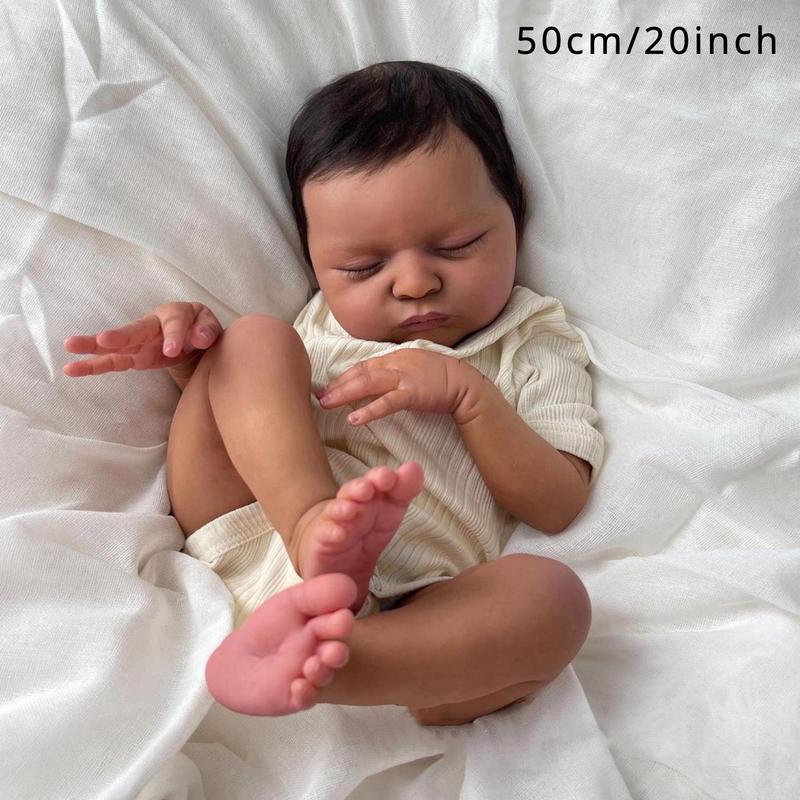 GUESSBELLY 20Inch 50cm Asleep Reborn Black Baby Art Doll Like Real (Cloth Body, Soft Vinyl Limb) Newborn Doll Girl Birthday Gift for 3+ Kids