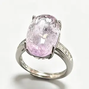 Oval Kunzite Solitaire Ring | 925 Silver Adjustable 17.5×10.5mm