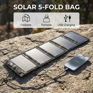 Portable Foldable Solar Panel, 1 Set 10W Solar Panel Charger, Outdoor Solar Panel Kit for Mobile Power, Camping, Hiking, Car, Boat, Phone, Monitoring