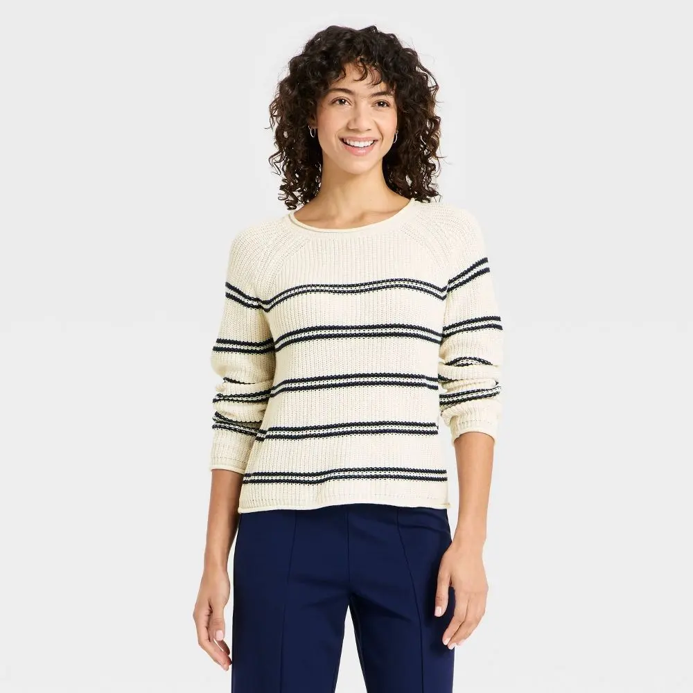 Women's Knit Pullover Sweater - A New Day, Polyester Jersey Fabric Knitwear Garment, Cotton