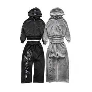 Men's Y2K American Retro Graphic Hoodie - Longsleeves, Letter Embroidery, Double-Hat Zipper, Autumn-Winter Casual Sports Clothes, Menswear, Polyester Street Jacket, 2-Color Options tracksuits men