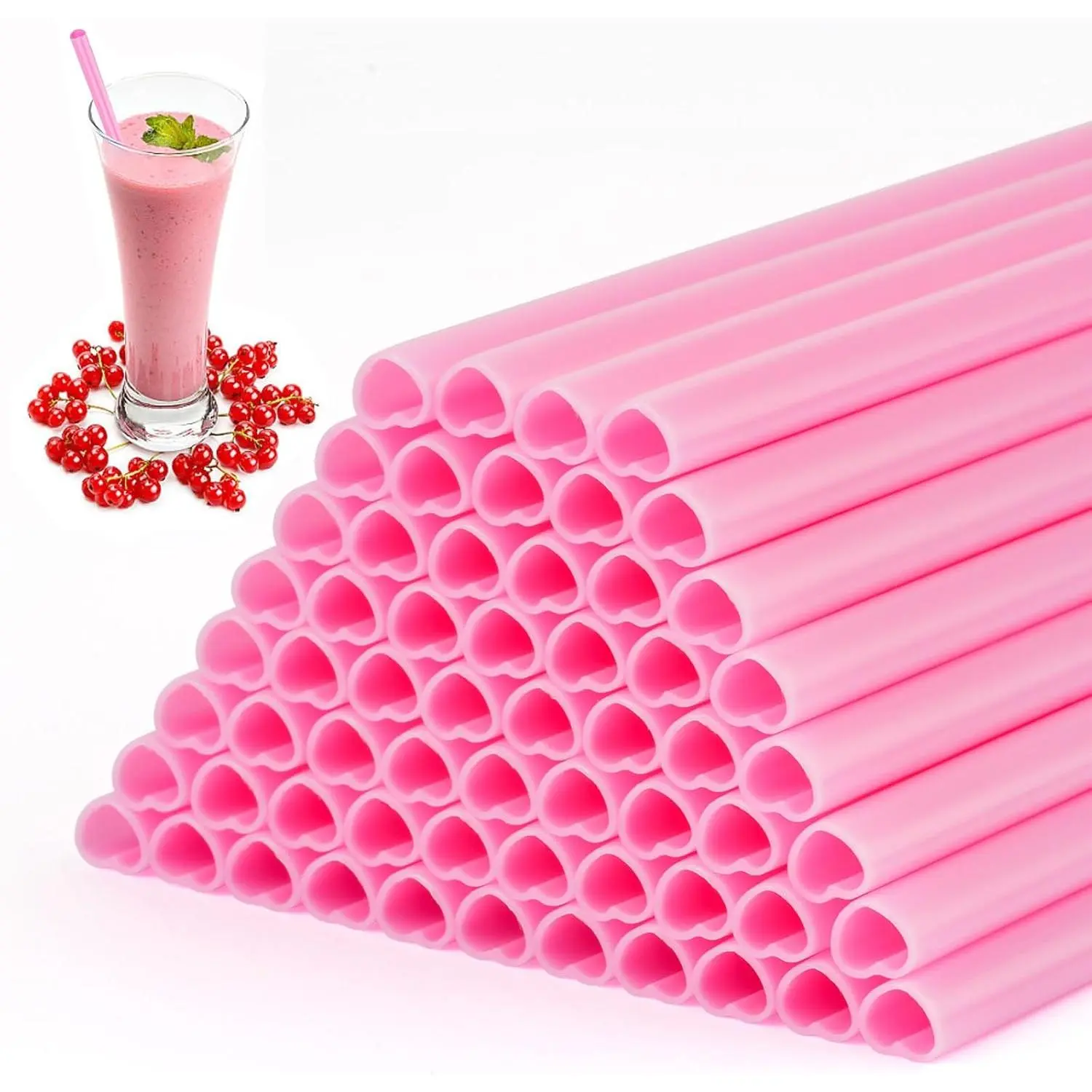 Heart Shaped Straws, Disposable Cute Plastic Straws, Individually Wrapped for Wedding  Birthday Bridal Shower Decor (60, Dark )