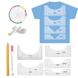 Vinyl Design Alignment Tool Set, 5/9Pcs/Set T-Shirt Ruler Guide with Soft Tape, Htv Transfer Supplies for DIY Crafts, Sewing Tools