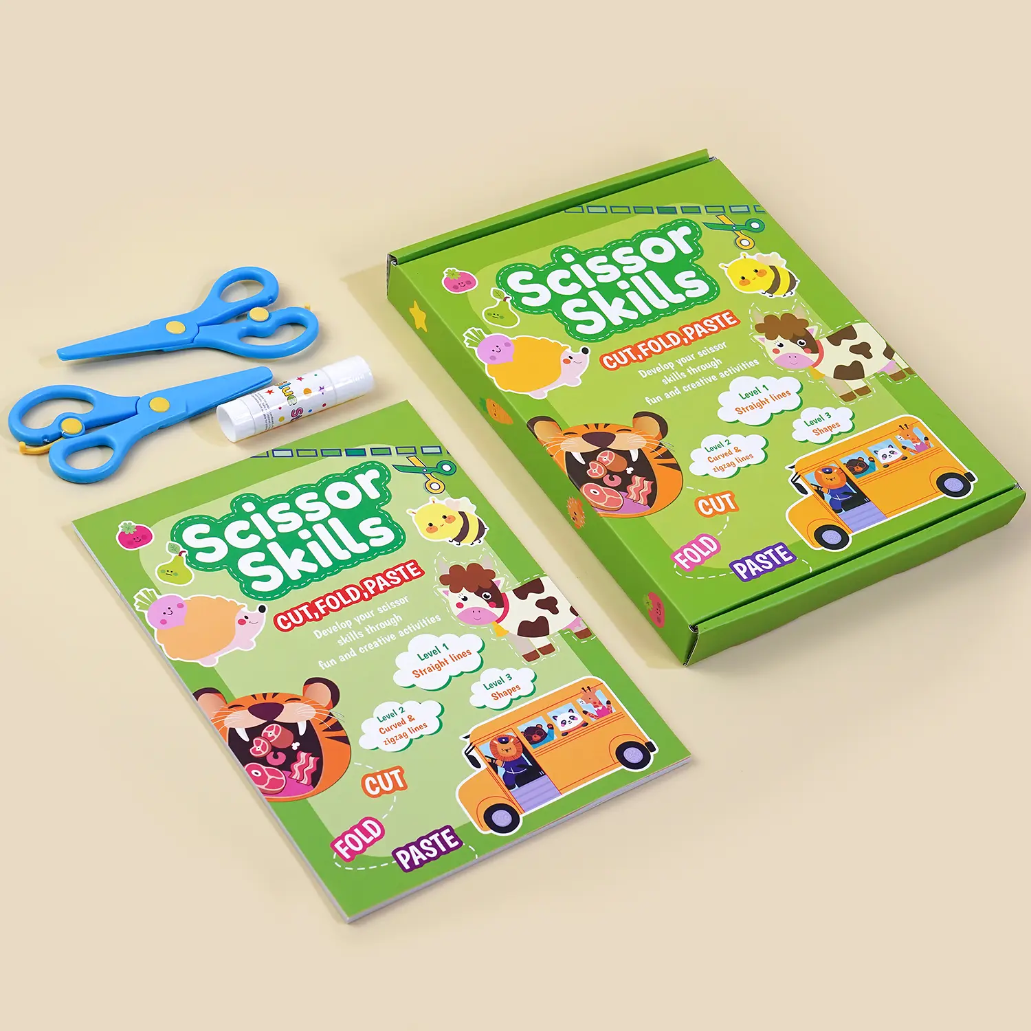 Scissor Skills Activity Kit - Cut, Fold, Paste, 25 Progressive Cutting & Creative Craft Activities for Toddlers & Preschoolers,Art & Craft Activity, Practice Scissor Skills, Craft Kits, Gifts for Toddlers, Girls & Boys Ages 3 to 7 paper crafts