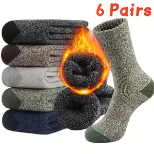 Men's Merino Wool Socks – 6 Pairs Thermal Hiking Socks, Super Thick Winter Crew, Fits US Size 7-13