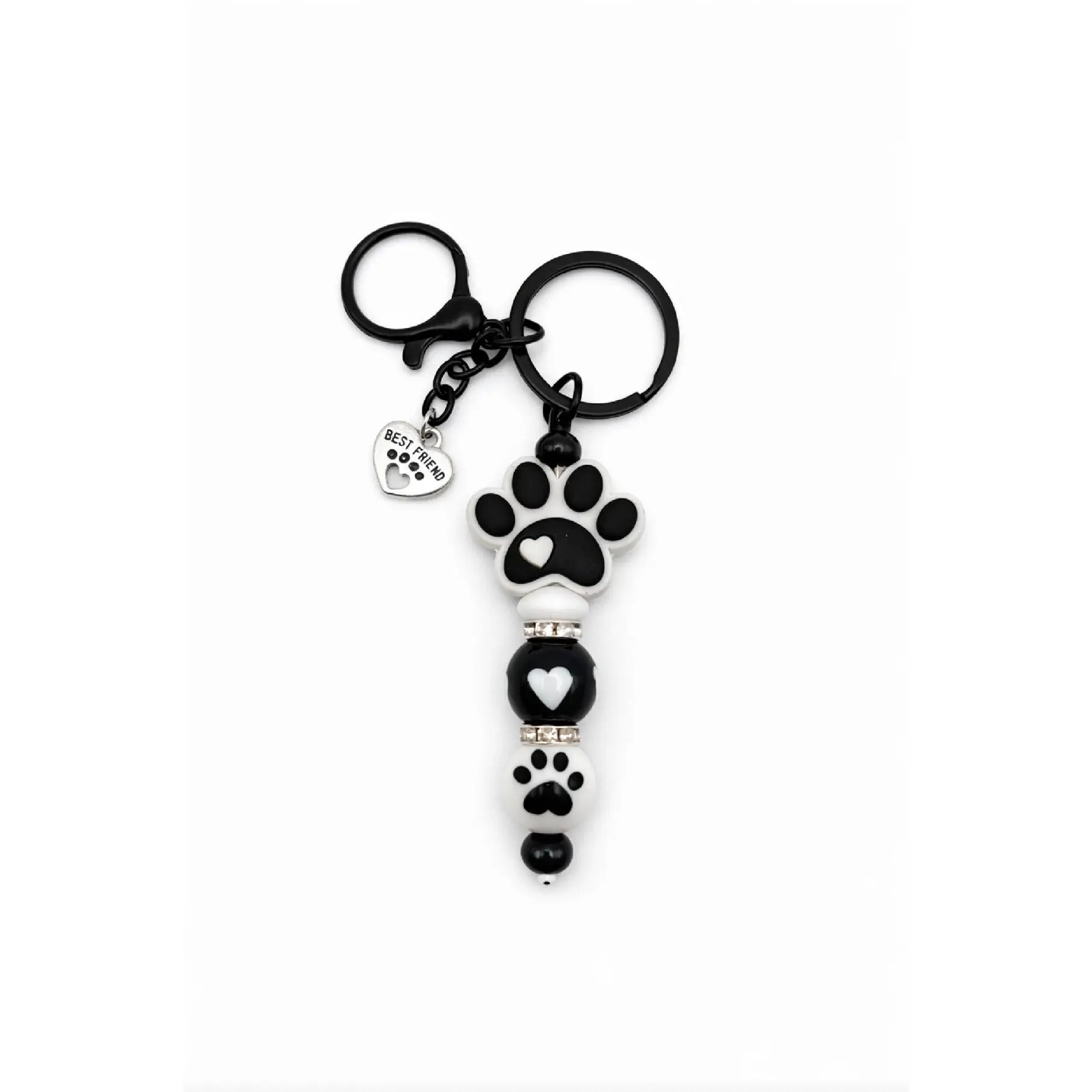 Paw Print Keychain with Best Friend Charm and Heart Print Bead
