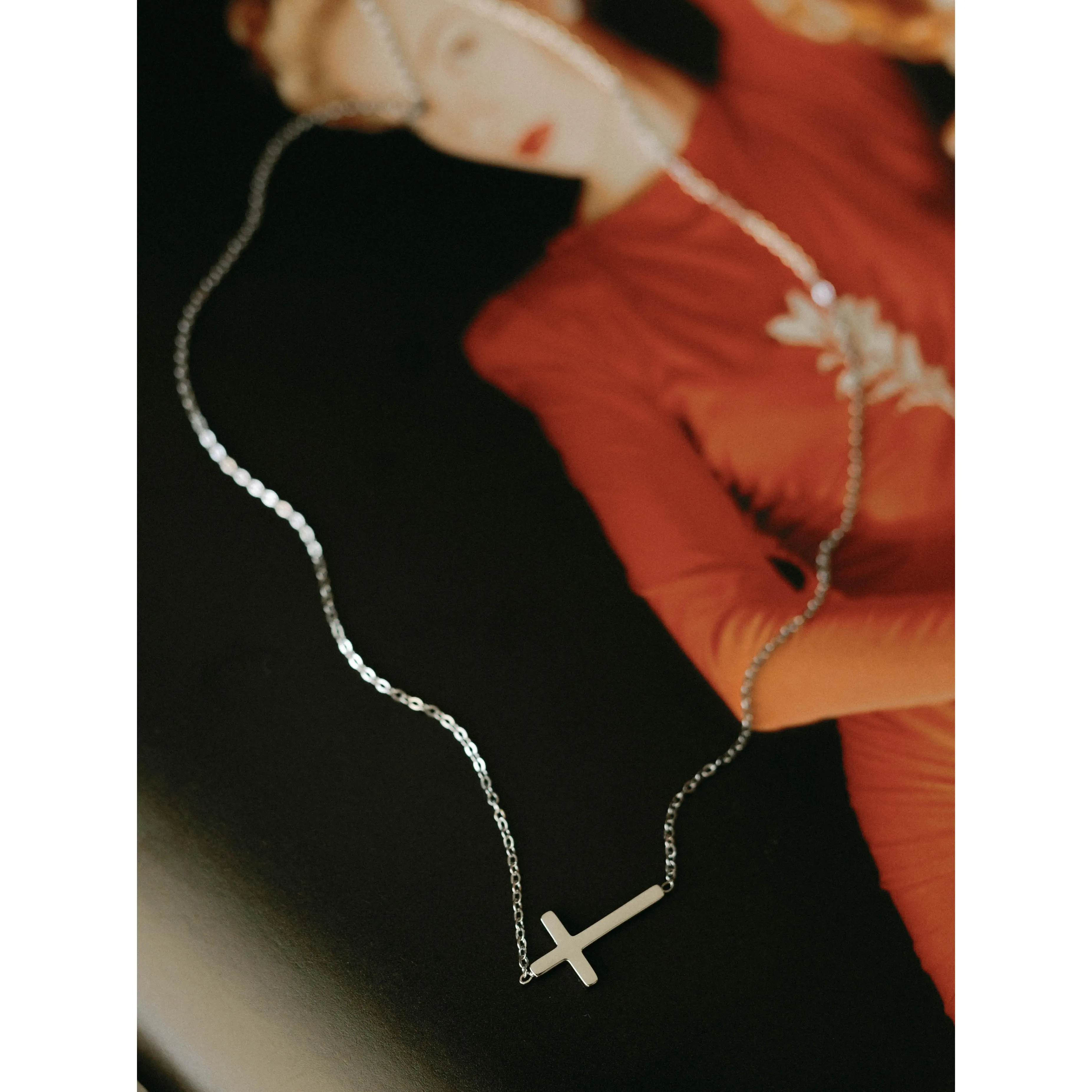 Sideways Cross Necklace – Silver