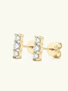 0.44ct Mozambique Three Stone Earrings, S925 Silver Minimalist Bar Earrings, Sparkling Daily Wear Jewelry Surprise Gift