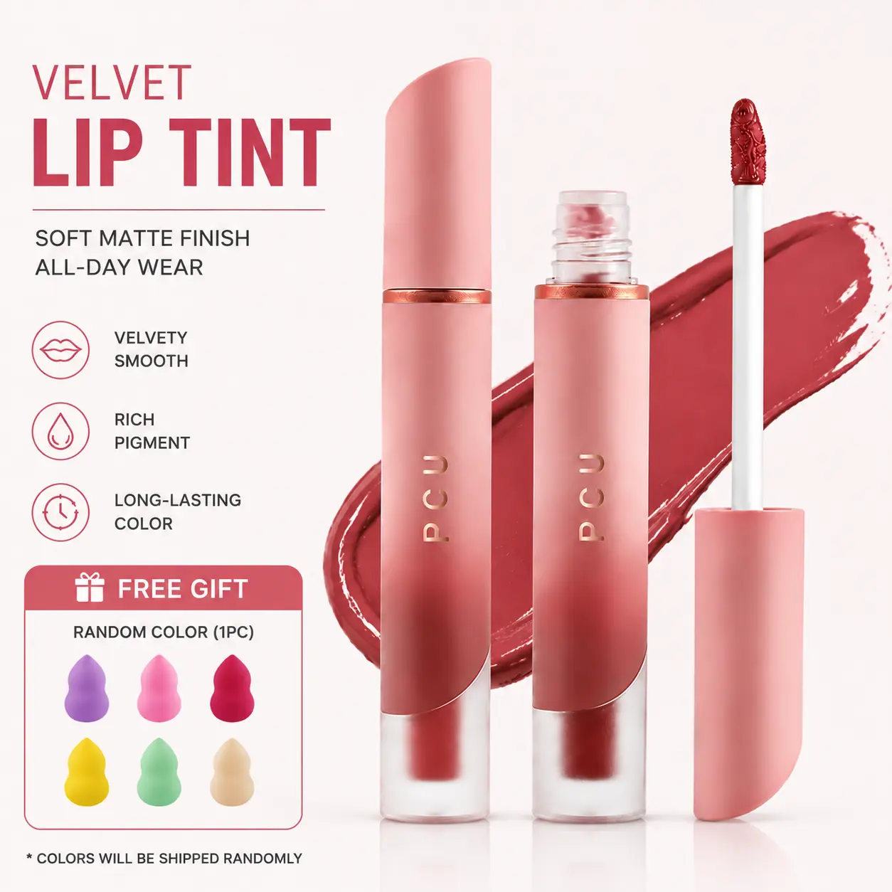 PCU Velvet Lip Tint - Soft Matte Finish, Long-Lasting Color,All-Day Wear