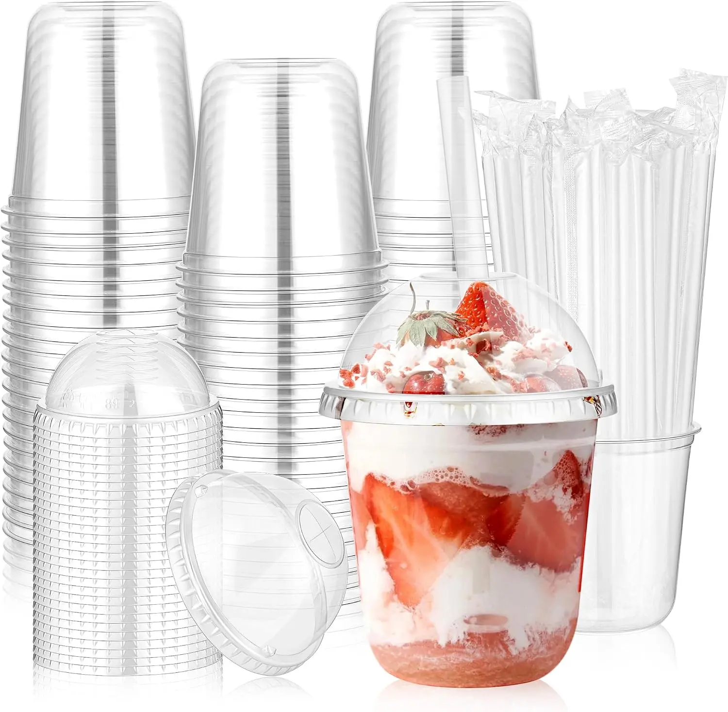 KesaPlan 50 Pcs 12 oz Clear Plastic Slushie Cups with Dome Lids and Straws Disposable Round Bottom To Go Party Drinking Cups for Slushy/Boba Tea/Smoothie/Milkshake,for Party/Wedding/Birthday/Holiday