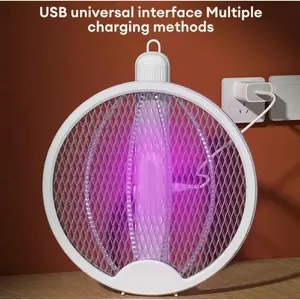 1 Pcs Rechargeable Electric Mosquito Fly Swatter Zapper Racket Bug Insect Killer Lamp,summervibes