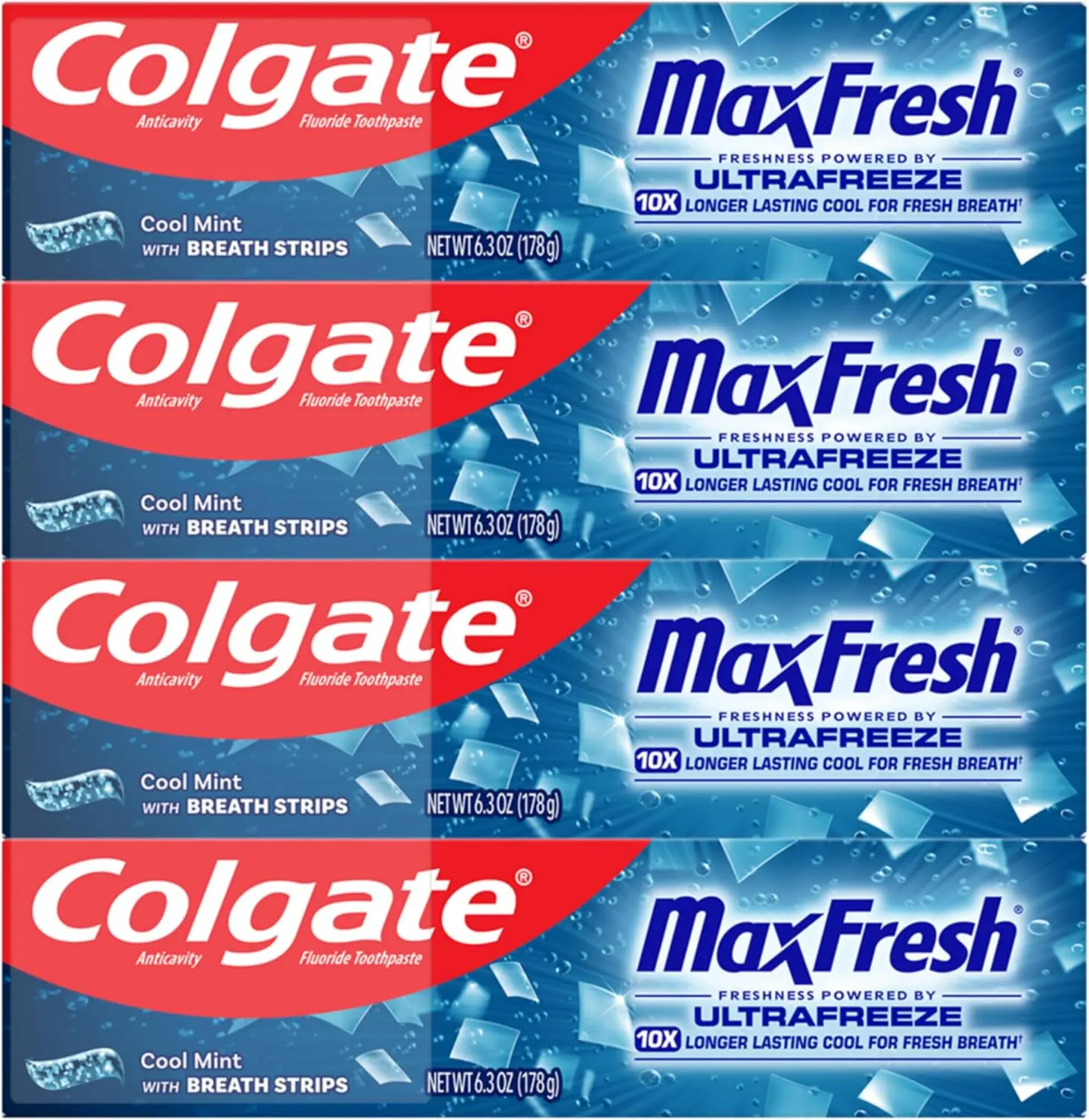 Colgate MaxFresh Fluoride Toothpaste, Cool Mint, 4 Pack, 6.3 oz
