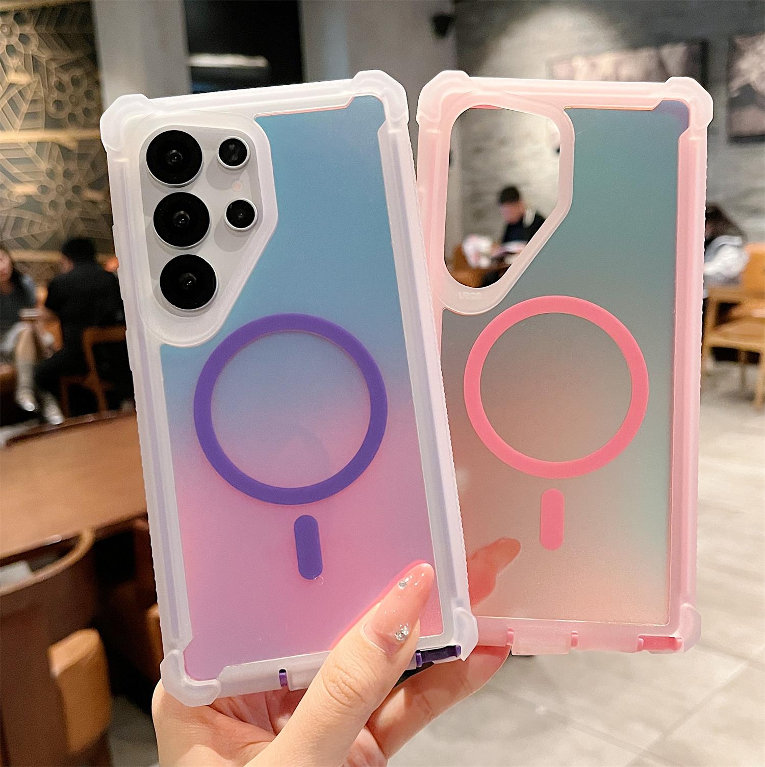 Luxury Laser Magnetic Case for Samsung Galaxy S26 Ultra Plus S25 S24 S23 Ultra Plus, Compatible with MagSafe, Dazzling Iridescent, Dual Layer Protection, Shockproof Bumper Cover Case