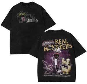 AAAHH! Real Monsters Vintage Washed Unisex Graphic Tees, Casual Crewneck Short Sleeve Tee Men Gifts, Gift For Cartoon Fan Fabric Menswear