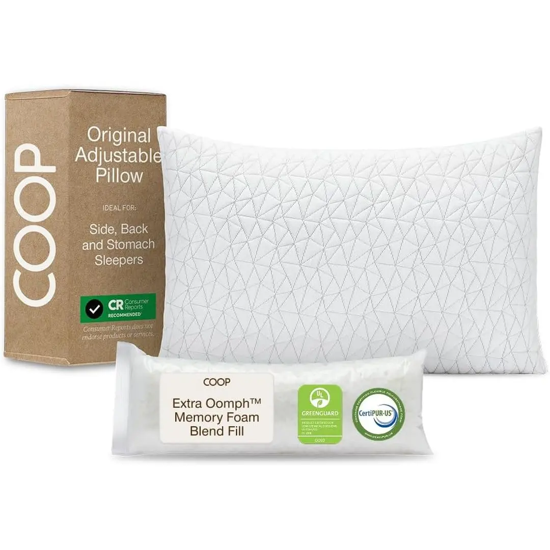 COOP Sleep Goods Original Adjustable Memory Foam Pillow | Classic, Crescent & Cut-Out Shapes, Cross-Cut Memory Foam & Microfiber Blend Bed Pillow for Side, Back & Stomach Sleepers, Queen & King Sizes, Washable Cover