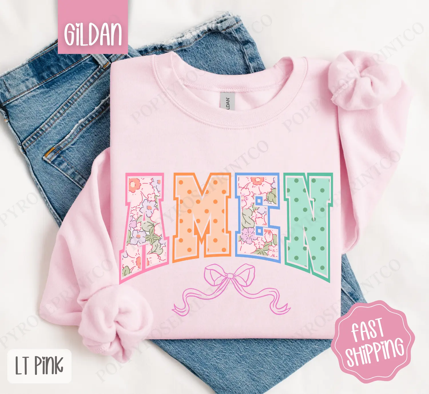 Amen Bow Sweatshirt, Easter Crewneck, Cute Women's Sweater
