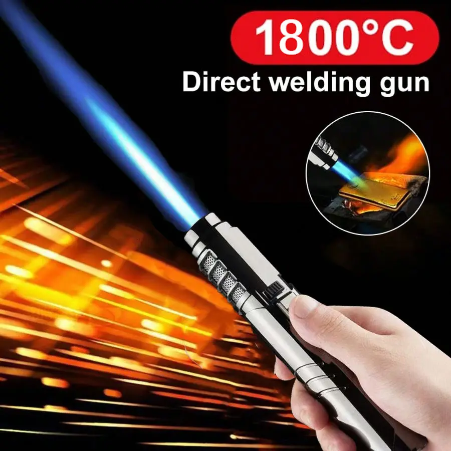 Portable Torch Lighter with Sleek Cylindrical Design, Refillable Self Igniter with Windproof Adjustable Flame for Outdoor Camping & Grilling, Adjustable Flame Control, Windproof Flame