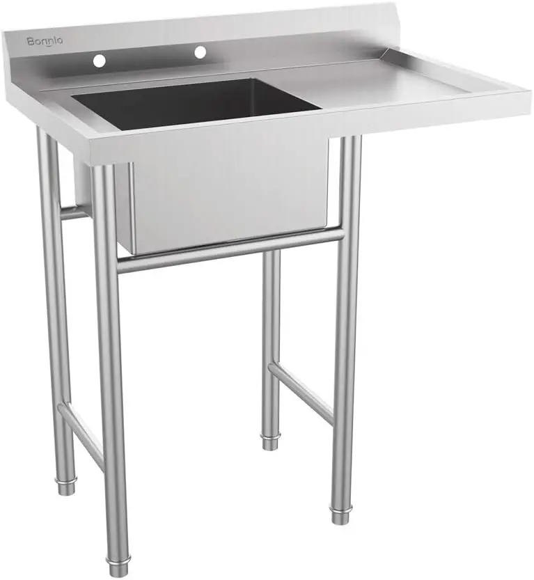 ROVSUN 304 Stainless Steel Utility Sink with Drainboard, One Compartment Workbench Sink Commercial Sink for Restaurant, Laundry Room, Backyard, Garages - Overall Size: 35.8" W x 21.3" D x 40.2" H