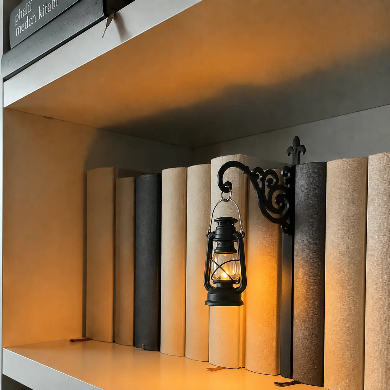 Vintage Lantern Wall Mount Light Fixture with Elegant Iron Design for Bookshelves and Home Decor