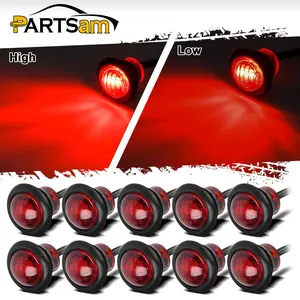 Partsam 10pcs 3/4" Red LED Clearance Marker Lights, Trailer Bullet Grommet Lights, 3/4 led dual function marker lights with 3 Wire, Mini Auxiliary Stop Turn Tail Brake Light