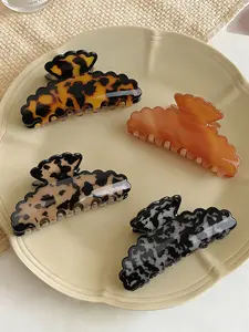 Vintage Elegant Acetate Leopard Print Wave Edge Hair Clip, Tortoiseshell Spot Hair Claw, Back Head Disk Shark Clasp Hair Accessory