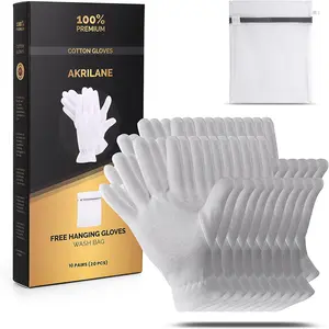 Akrilane - Cotton Gloves for Dry Hands, Moisturizing Gloves Overnight, Eczema Treatment, Skin Spa Therapy, Cosmetic Jewelry Inspection Premium Quality - One Size Fits All