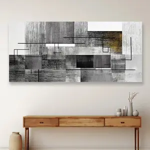 2D Flat Extra Large Frameless Black Abstract Wall Art Decor Modern Wall Decor Grey Canvas Wall Decoration Painting Black And White Artwork For Bedroom Home Office Dining Room Decoration