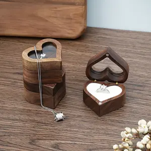 Heart-shaped Wooden Ring Box Traditional Eco-Friendly Dustproof Single Slot Romantic Wedding Ring Holder for Engagement & Anniversary Organizer Lockable Storage Gift