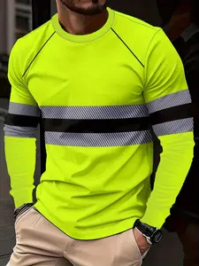 Men's Fashion Simple 3D Striped Print Round Neck Long Sleeve T-Shirt, Comfortable Breathable Versatile Streetwear, Casual All Seasons Top