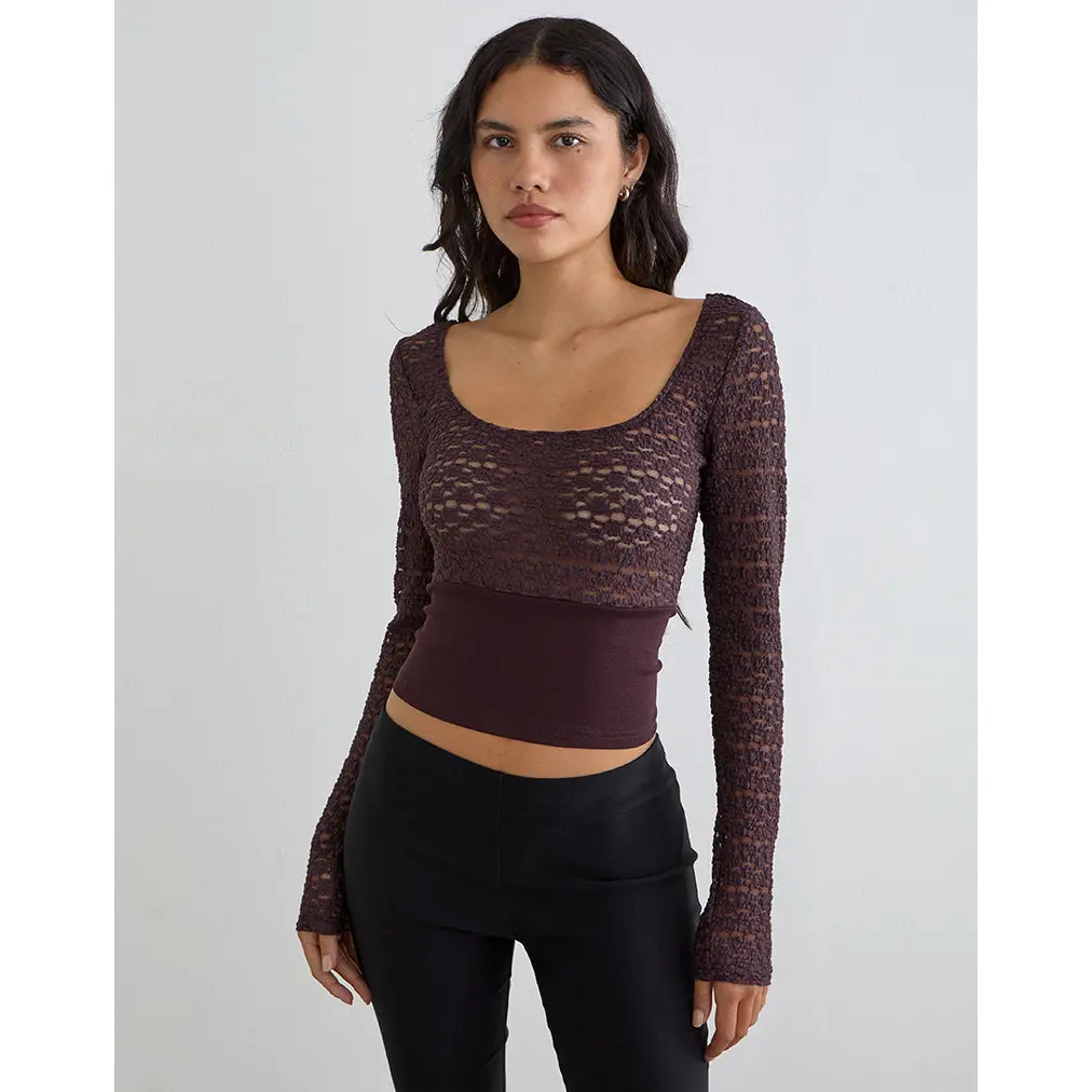 Nolita Ribbed Waist Top in Lace Dark Plum