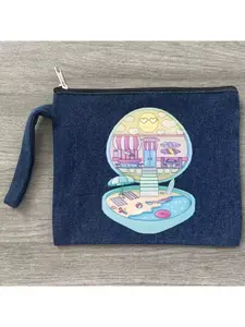 Polly Pocket Denim Fashion Makeup Bag Travel Storage Bag Canvas Printed Letter Zero Wallet, Small Item Holiday Gift Storage Bag