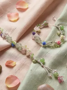 Natural Stone Women's Woven Bracelet, Crystal Beads Handmade Craft, Colorful Flower Design, Sweet Style, Perfect Gift, Boho Stone Bracelet, Beaded Bracelets