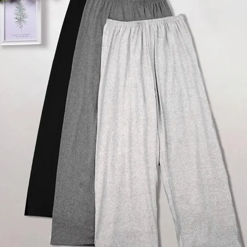 Plus Size Solid Color Elastic Waist Pajama Pants, Casual Comfy Lounge Trousers for Women, Women's Sleepwear for All Seasons Loungewear, Loose Fit Pajamas