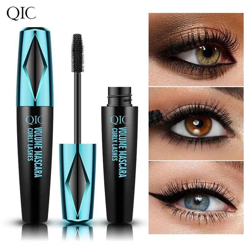 QIC Blue and Black Tube Mascara 4D Large Brush Head Waterproof Smudge-proof Non-clumping Dense Curling Lengthening Factory Wholesale
