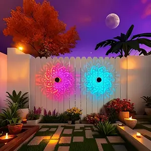 2-Pack Solar Mandala Projector Wall Lights, Waterproof Metal Fence Light, Outdoor Decor for Garden, Patio, Backyard, Courtyard, Outdoor Decorative Lights, Patio Lighting, Solar Powered Lighting