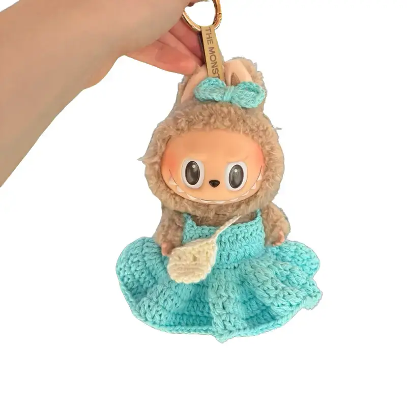 The Monster Handmade Crochet Clothes for Labubu Doll - Custom Outfits & Accessories, Crochet Tops, Dresses, and Costumes, Ruffle Dress Set, Soft Cotton Yarn, Fits Standing/Seated Plushies (not a toy)