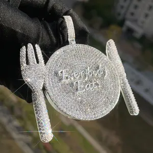 Hip Hop Plate Pendant Necklace | Synthetic Moissanite Iced Out | Trendy Unisex Jewelry