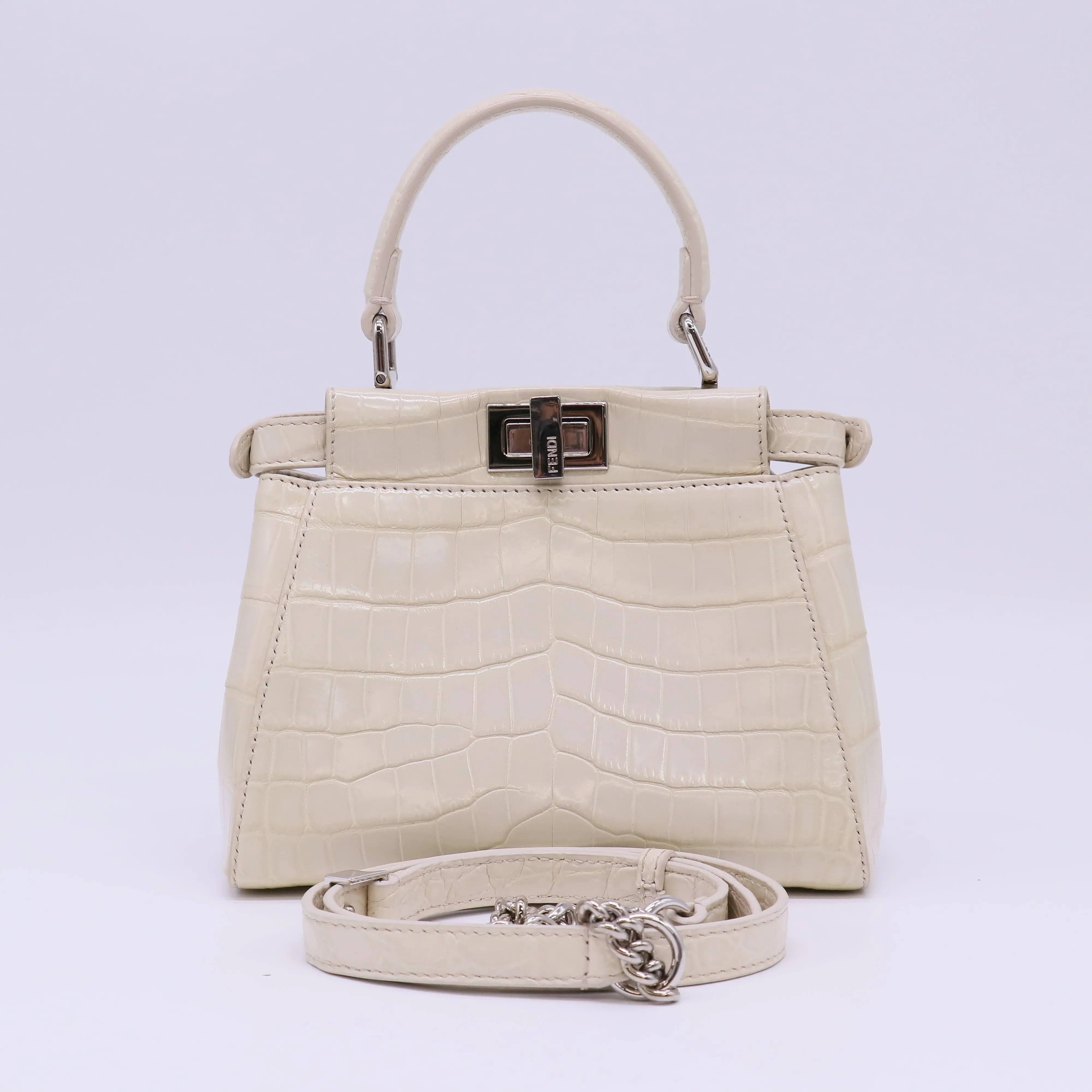Pre-owned FENDI Leather Shoulder Bags Iconic Peekaboo Mini Crocodile Bag B22844