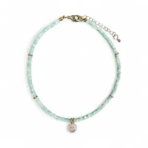 Good Vibes Smiley Necklace with Mint Green Beads and Gold Detailing for Everyday Wear