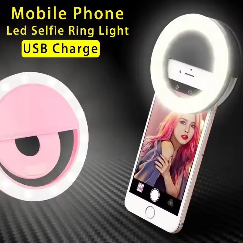 Plastic Dimmable Mini Selfie Ring Light for Mobile Phones, USB-Rechargeable LED Fill-in Accessory with 3 Light Settings, Cable-Free Power, Portable for Live Streaming & Picture Taking